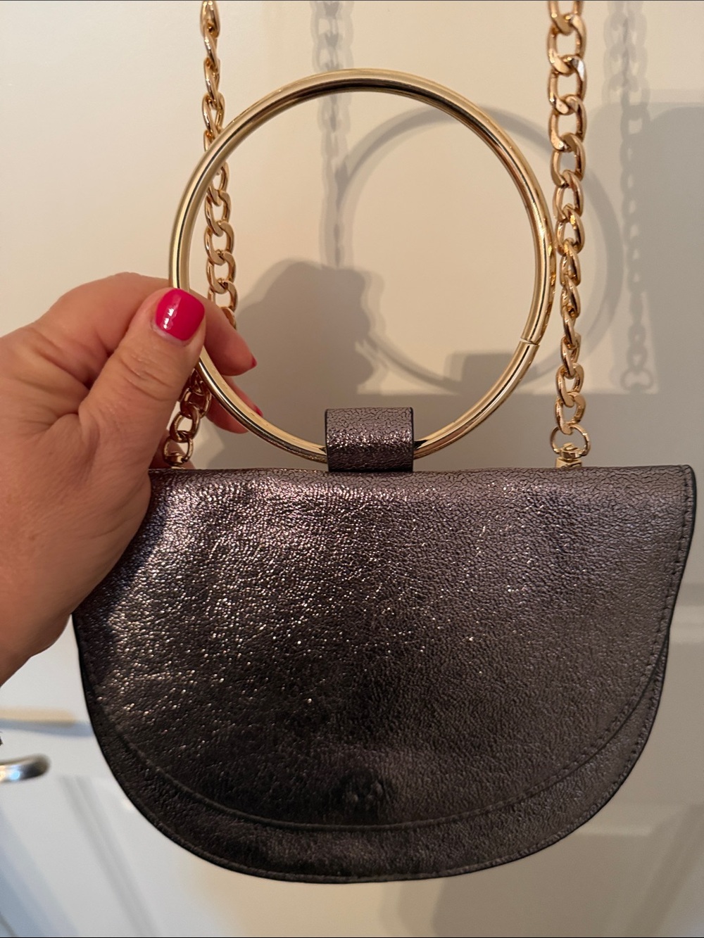 Trouve Metallic Pewter Crossbody with Gold Ring